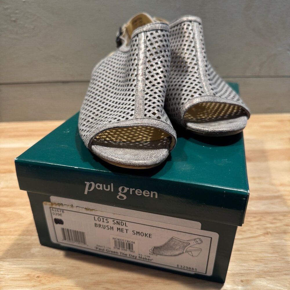 PAUL GREEN 'Lois' Perforated Smoke Metallic Slingback Sandals 8.5 US 6 UK - Picture 2 of 12